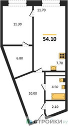 Планировка однокомнатной(квартира) площадью 54.1 квадратных метров в ЖК “ЖК Детали”