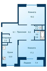 Планировка двухкомнатной(квартира) площадью 75.4 квадратных метров в ЖК “ЖК Эдельвейс (Первомайское)”