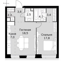 Планировка двухкомнатной(квартира) площадью 59.1 квадратных метров в ЖК “ЖК Amber City (Амбер Сити)”