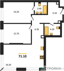 Планировка двухкомнатной(квартира) площадью 71.1 квадратных метров в ЖК “ЖК Moments (Моментс)”