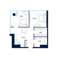 Планировка двухкомнатной(апартаменты) площадью 56.8 квадратных метров в “МФК DIUS (Диус)”