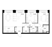 Планировка двухкомнатной(квартира) площадью 72.34 квадратных метров в “ЖК НОВА”