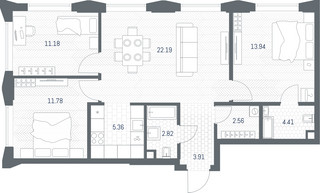 Планировка трехкомнатной(квартира) площадью 78.15 квадратных метров в “ЖК TATE (Тэйт)”