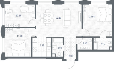 Планировка трехкомнатной(квартира) площадью 78.15 квадратных метров в ЖК “ЖК TATE (Тэйт)”
