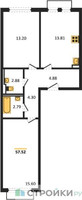 Планировка двухкомнатной(квартира) площадью 57.52 квадратных метров в “ЖК Пригород Лесное”