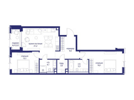 Планировка двухкомнатной(квартира) площадью 76 квадратных метров в “ЖК Событие”