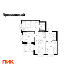 Планировка трехкомнатной(квартира) площадью 74.3 квадратных метров в ЖК “ЖК Ярославский”