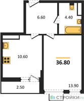 Планировка однокомнатной(квартира) площадью 36.8 квадратных метров в “ЖК Бунинские кварталы”