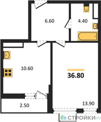Планировка однокомнатной(квартира) площадью 36.8 квадратных метров в ЖК “ЖК Бунинские кварталы”