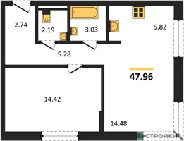 Планировка однокомнатной(квартира) площадью 47.96 квадратных метров в “ЖК Квартал Авиаторов”