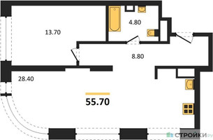 Планировка однокомнатной(квартира) площадью 55.7 квадратных метров в “ЖК Символ”