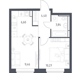 Планировка однокомнатной(квартира) площадью 34.57 квадратных метров в ЖК “ЖК Новое Видное”