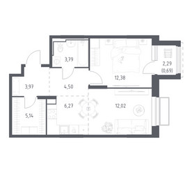 Планировка однокомнатной(квартира) площадью 48.76 квадратных метров в ЖК “ЖК Долина Яузы”