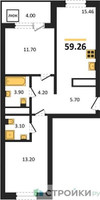 Планировка двухкомнатной(квартира) площадью 59.26 квадратных метров в “Ласточкино”