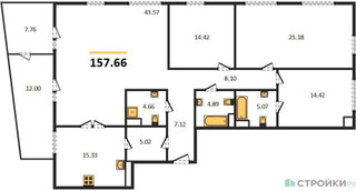 Планировка 4+ комнатной(квартира) площадью 157.66 квадратных метров в “Квартал Foriver”