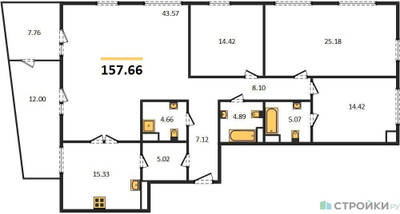 Планировка 4+ комнатной(квартира) площадью 157.66 квадратных метров в ЖК “Квартал Foriver”