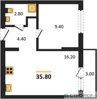 Планировка однокомнатной(квартира) площадью 35.8 квадратных метров в “ЖК Первый квартал”