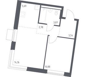 Планировка однокомнатной(квартира) площадью 40.92 квадратных метров в ЖК “ЖК Квартал Западный”