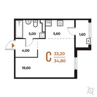 Планировка студии(квартира) площадью 34.8 квадратных метров в “ЖК Новое Летово”