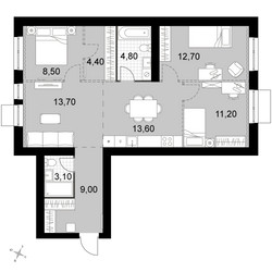 Планировка 4+ комнатной(квартира) площадью 81 квадратных метров в ЖК “Апрелевка Клаб”