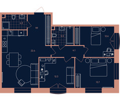 Планировка 4+ комнатной(квартира) площадью 83.7 квадратных метров в “ЖК Era (Эра)”
