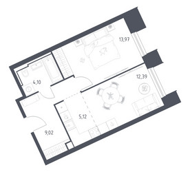 Планировка однокомнатной(апартаменты) площадью 44.6 квадратных метров в ЖК “ЖК Скай Спутник”