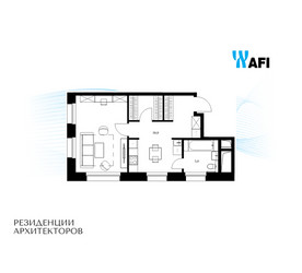 Планировка однокомнатной(апартаменты) площадью 44.8 квадратных метров в ЖК “ЖК Резиденции Архитекторов”