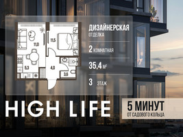 Планировка двухкомнатной(квартира) площадью 35.4 квадратных метров в “ЖК High Life (Хай Лайф)”