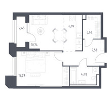 Планировка однокомнатной(апартаменты) площадью 50.26 квадратных метров в “ЖК Скай Спутник”