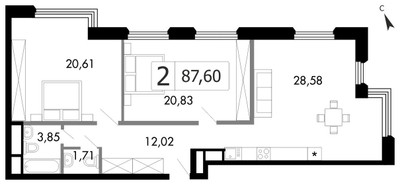 Планировка двухкомнатной(квартира) площадью 86.7 квадратных метров в ЖК “ЖК Городские Истории”