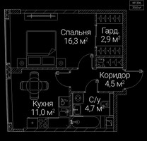 Планировка однокомнатной(квартира) площадью 39.4 квадратных метров в “ЖК СЕЗАР БУДУЩЕЕ”