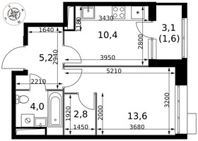 Планировка однокомнатной(квартира) площадью 37.6 квадратных метров в “ЖК 1-й Саларьевский (Первый Саларьевский)”