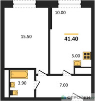 Планировка однокомнатной(квартира) площадью 41.9 квадратных метров в “ЖК Пушкино Град”