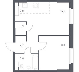 Планировка однокомнатной(квартира) площадью 39.2 квадратных метров в ЖК “ЖК ЭкоБунино (Южное Бунино)”