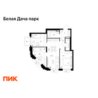 Планировка трехкомнатной(квартира) площадью 63.2 квадратных метров в “ЖК Белая Дача парк”