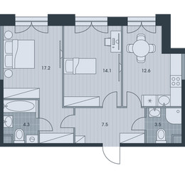 Планировка двухкомнатной(квартира) площадью 59.3 квадратных метров в ЖК “ЖК Ever (Эвер)”