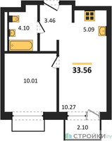 Планировка однокомнатной(квартира) площадью 33.56 квадратных метров в “ЖК Новое Внуково”