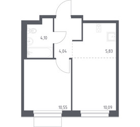 Планировка однокомнатной(квартира) площадью 34.61 квадратных метров в ЖК “ЖК Новое Внуково”