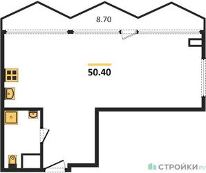 Планировка однокомнатной(апартаменты) площадью 50.4 квадратных метров в “ЖК Nametkin Tower (Наметкин Тауэр)”