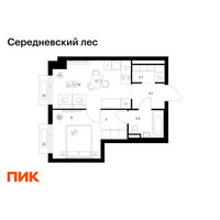 Планировка однокомнатной(квартира) площадью 34.7 квадратных метров в “ЖК Середневский лес”