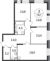 Планировка трехкомнатной(квартира) площадью 78.7 квадратных метров в “ЖК Первый Московский”