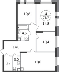 Планировка трехкомнатной(квартира) площадью 78.7 квадратных метров в ЖК “ЖК Первый Московский”