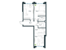 Планировка трехкомнатной(квартира) площадью 70.6 квадратных метров в “ЖК Level Бауманская”