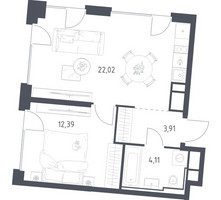 Планировка однокомнатной(квартира) площадью 42.43 квадратных метров в “ЖК Квартал на воде (Графика на воде)”