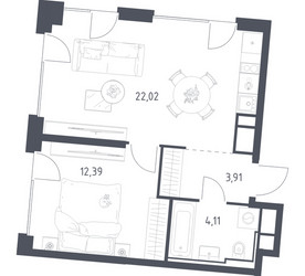 Планировка однокомнатной(квартира) площадью 42.43 квадратных метров в ЖК “ЖК Квартал на воде (Графика на воде)”