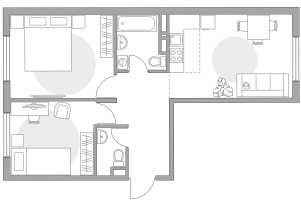 Планировка трехкомнатной(квартира) площадью 53.74 квадратных метров в “ЖК Аникеевский”