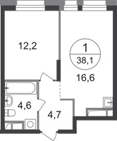 Планировка однокомнатной(квартира) площадью 38.1 квадратных метров в “ЖК Первый Московский”