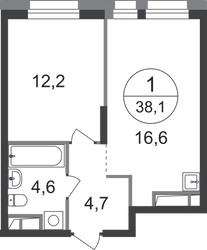 Планировка однокомнатной(квартира) площадью 38.1 квадратных метров в ЖК “ЖК Первый Московский”