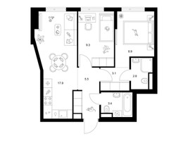 Планировка двухкомнатной(квартира) площадью 50.9 квадратных метров в “ЖК Саларьево парк”