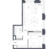 Планировка однокомнатной(квартира) площадью 49.56 квадратных метров в “ЖК Верейская 41”